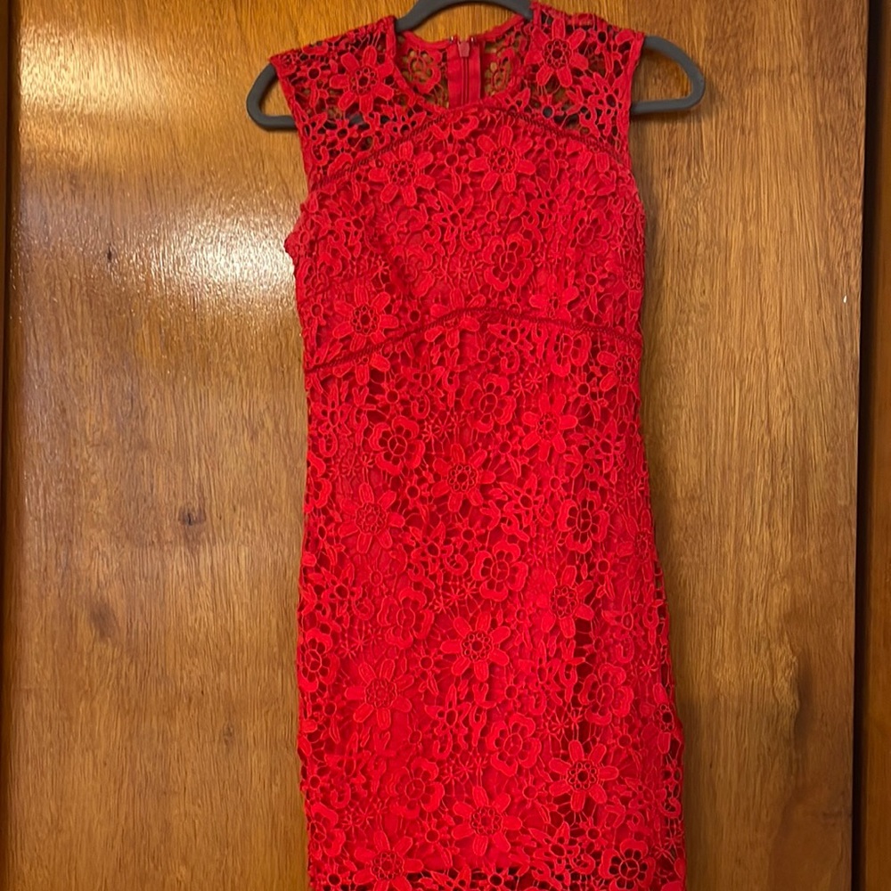 Bebe Asymmetrical red lace dress